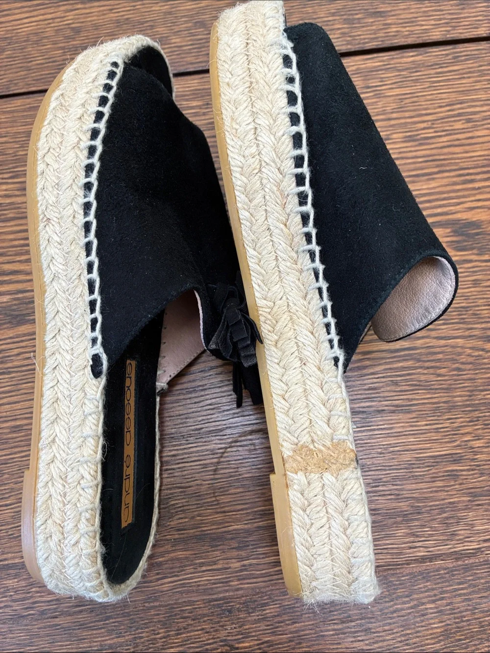 Andre Assous Black Suede Tassel Espadrille Slide